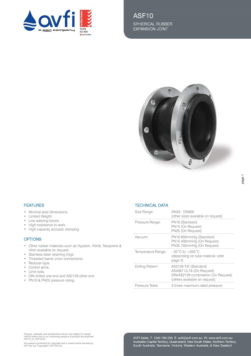 澳大利亞AVFI-ASF10橡膠軟接頭標(biāo)準(zhǔn) 澳大利亞AVFI-ASF10橡膠軟接頭標(biāo)準(zhǔn)