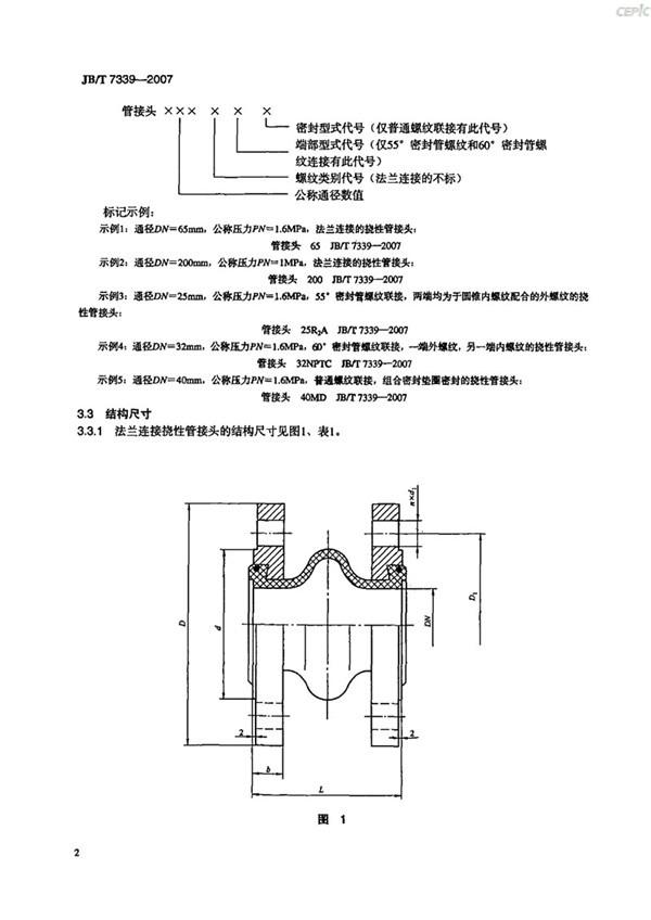JBT 7339-2007 撓性管接頭(橡膠軟接頭)-images